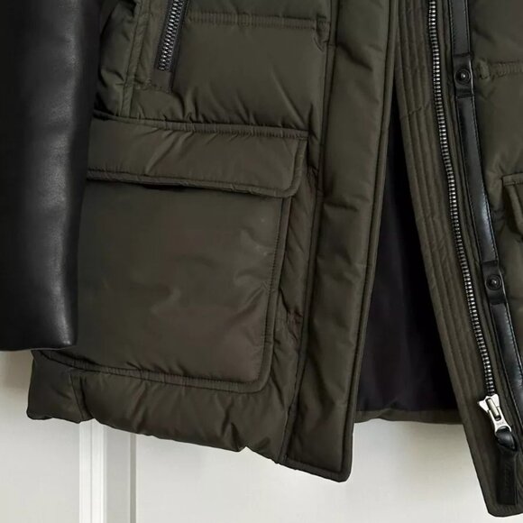 MACKAGE Women's Down Leather Sleeve Puffer Coat in Green/Black Size S - Picture 10 of 13